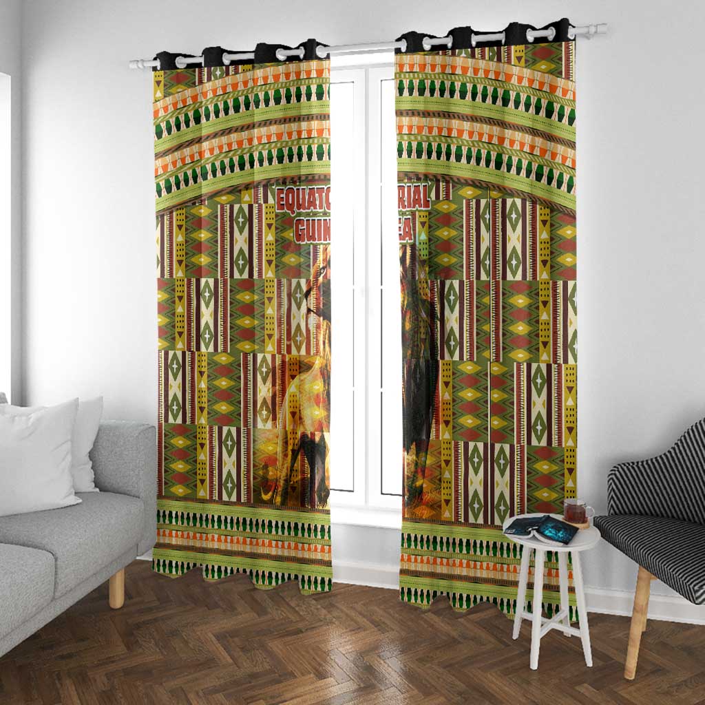 Equatorial Guinea Window Curtain - Lion Print and Traditional African Kente Patterns