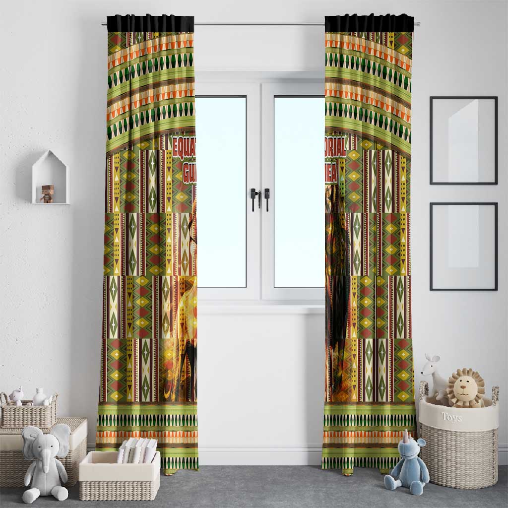 Equatorial Guinea Window Curtain - Lion Print and Traditional African Kente Patterns