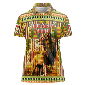 Equatorial Guinea Women Polo Shirt - Lion Print and Traditional African Kente Patterns