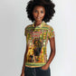 Equatorial Guinea Women Polo Shirt - Lion Print and Traditional African Kente Patterns