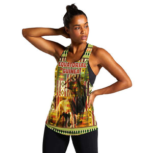 Equatorial Guinea Women Racerback Tank - Lion Print and Traditional African Kente Patterns