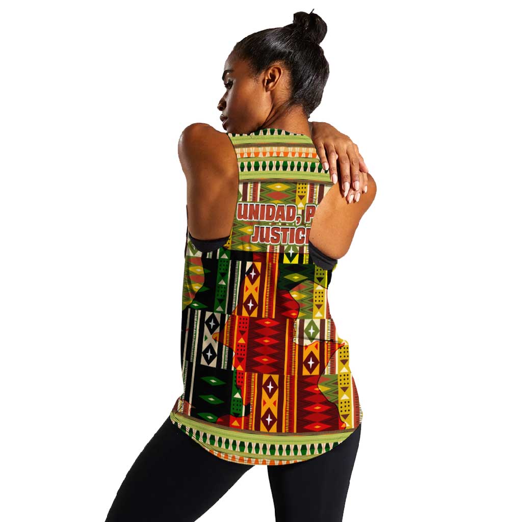 Equatorial Guinea Women Racerback Tank - Lion Print and Traditional African Kente Patterns