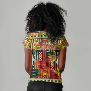 Equatorial Guinea Women V-Neck T-Shirt - Lion Print and Traditional African Kente Patterns