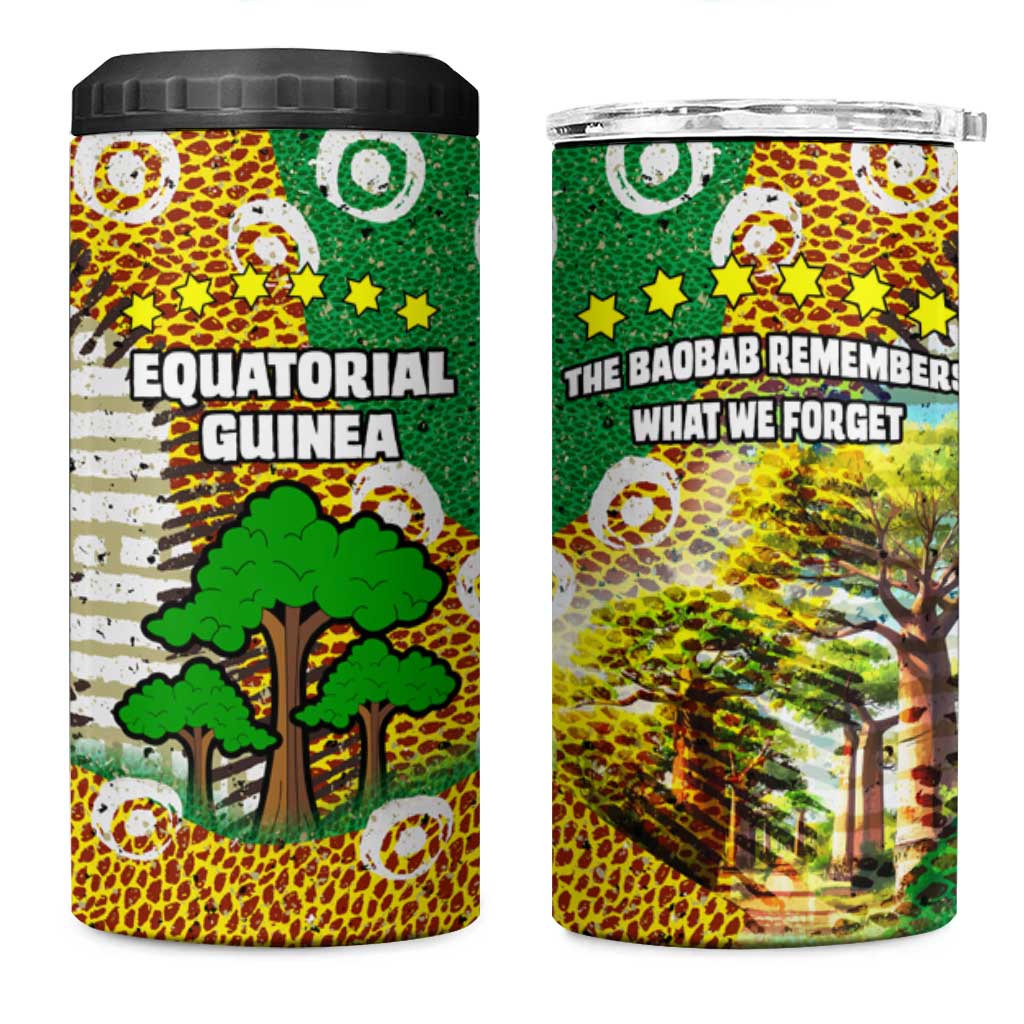 Equatorial Guinea Baobab Tree 4 in 1 Can Cooler Tumbler - Tribal Patterns and Heritage Quote