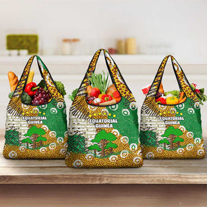 Equatorial Guinea Baobab Tree Grocery Bag - Tribal Patterns and Heritage Quote