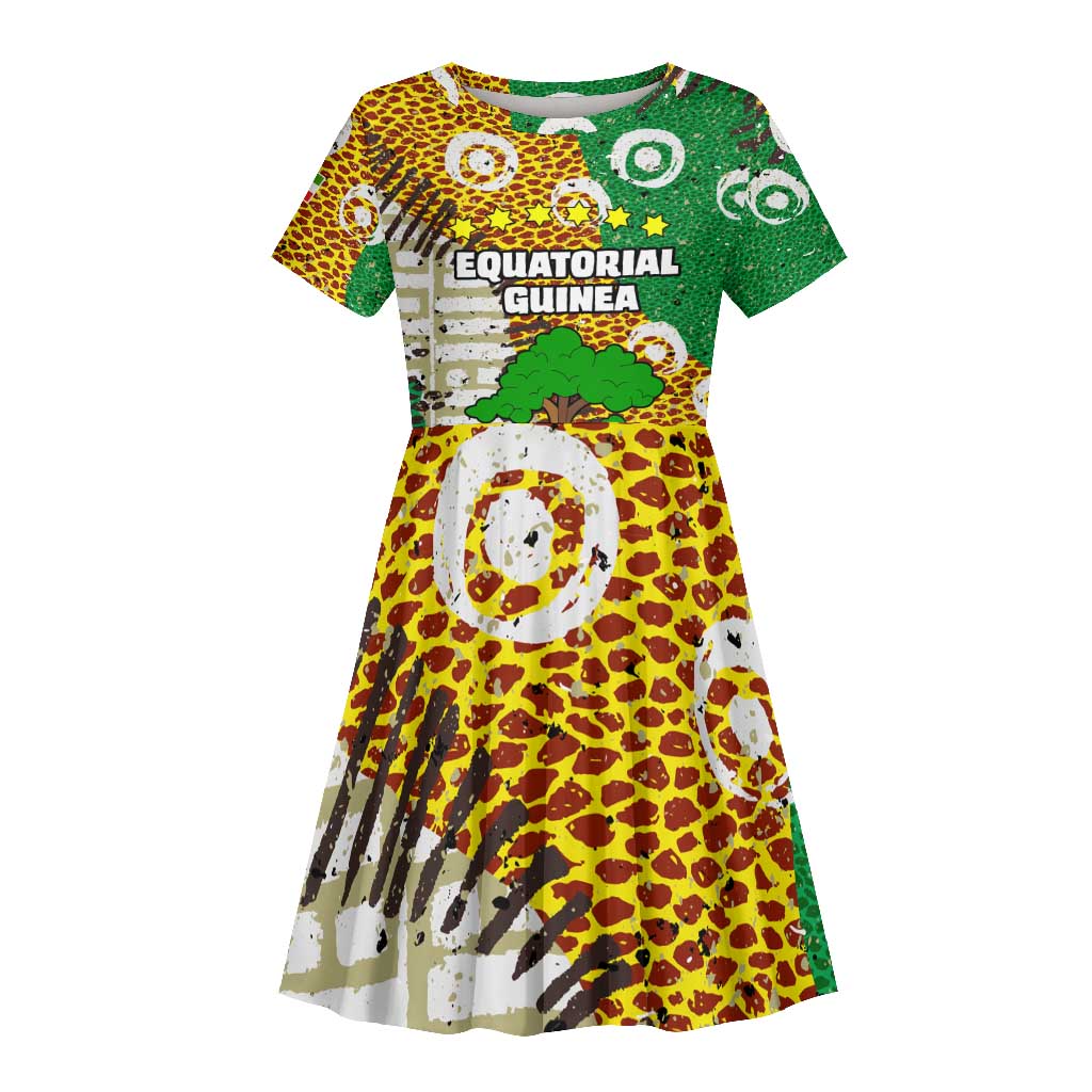 Equatorial Guinea Baobab Tree Kid Short Sleeve Dress - Tribal Patterns and Heritage Quote