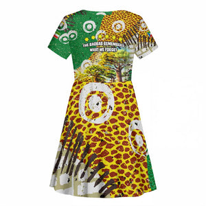 Equatorial Guinea Baobab Tree Kid Short Sleeve Dress - Tribal Patterns and Heritage Quote