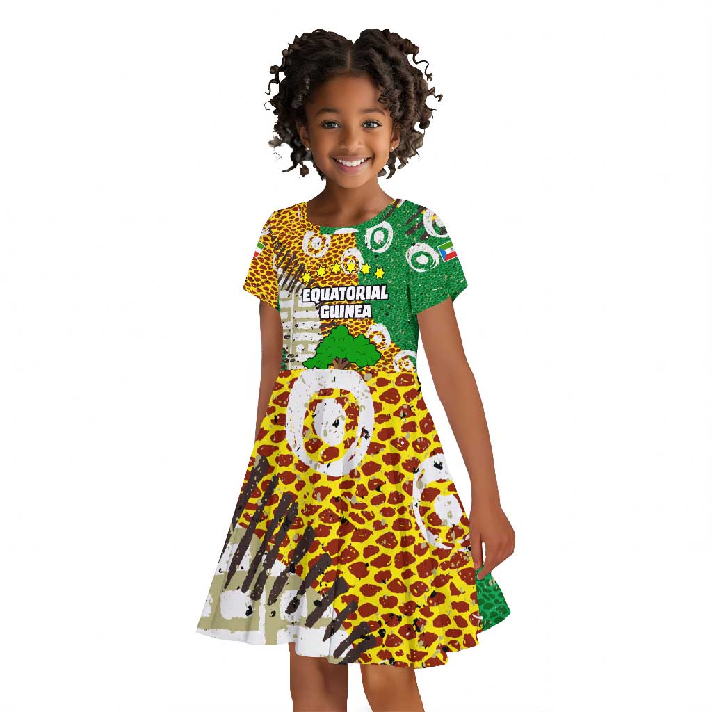Equatorial Guinea Baobab Tree Kid Short Sleeve Dress - Tribal Patterns and Heritage Quote