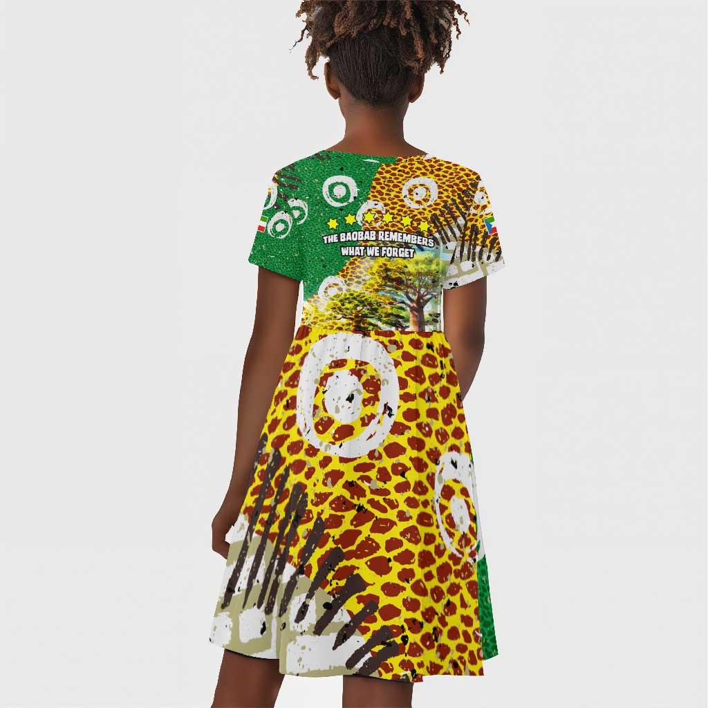 Equatorial Guinea Baobab Tree Kid Short Sleeve Dress - Tribal Patterns and Heritage Quote