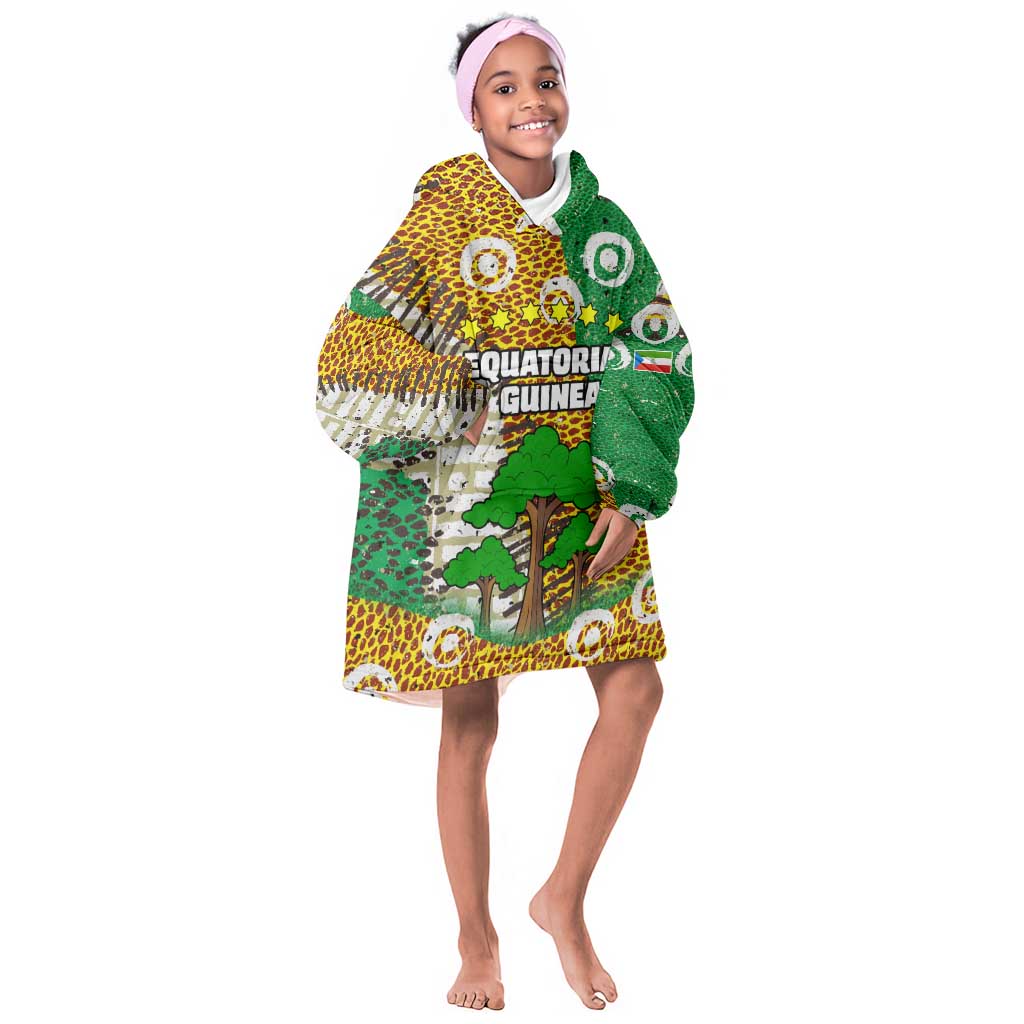 Equatorial Guinea Baobab Tree Kid Wearable Blanket Hoodie - Tribal Patterns and Heritage Quote