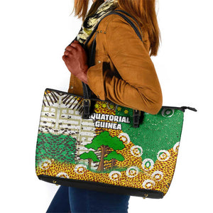 Equatorial Guinea Baobab Tree Leather Tote Bag - Tribal Patterns and Heritage Quote