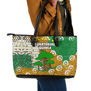 Equatorial Guinea Baobab Tree Leather Tote Bag - Tribal Patterns and Heritage Quote