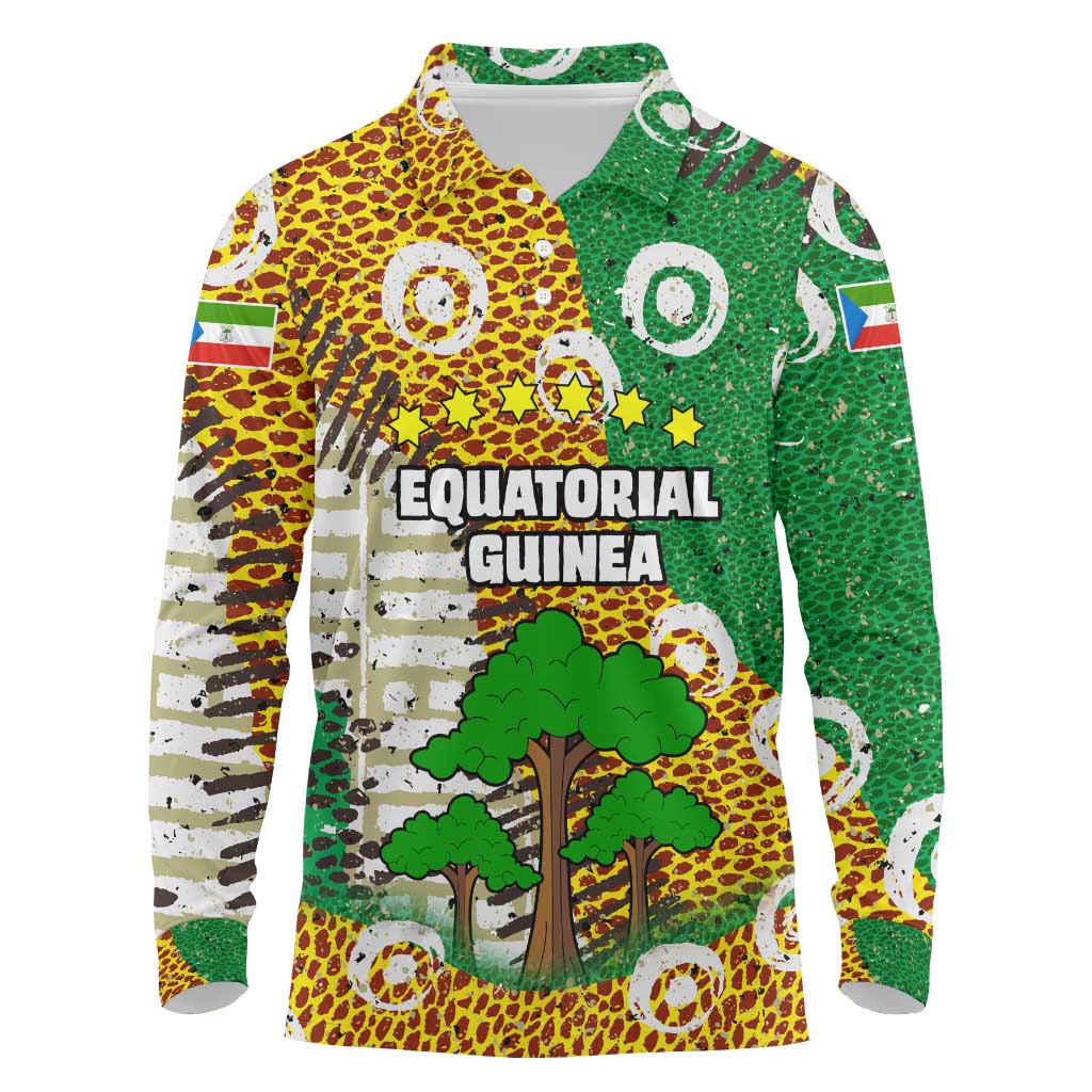 Equatorial Guinea Baobab Tree Long Sleeve Polo Shirt - Tribal Patterns and Heritage Quote