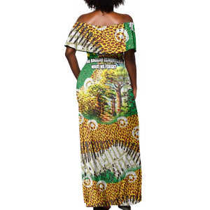 Equatorial Guinea Baobab Tree Off Shoulder Maxi Dress - Tribal Patterns and Heritage Quote