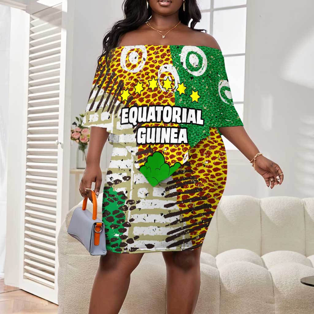 Equatorial Guinea Baobab Tree Off Shoulder Short Dress - Tribal Patterns and Heritage Quote