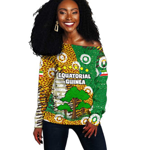 Equatorial Guinea Baobab Tree Off Shoulder Sweater - Tribal Patterns and Heritage Quote