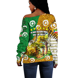 Equatorial Guinea Baobab Tree Off Shoulder Sweater - Tribal Patterns and Heritage Quote