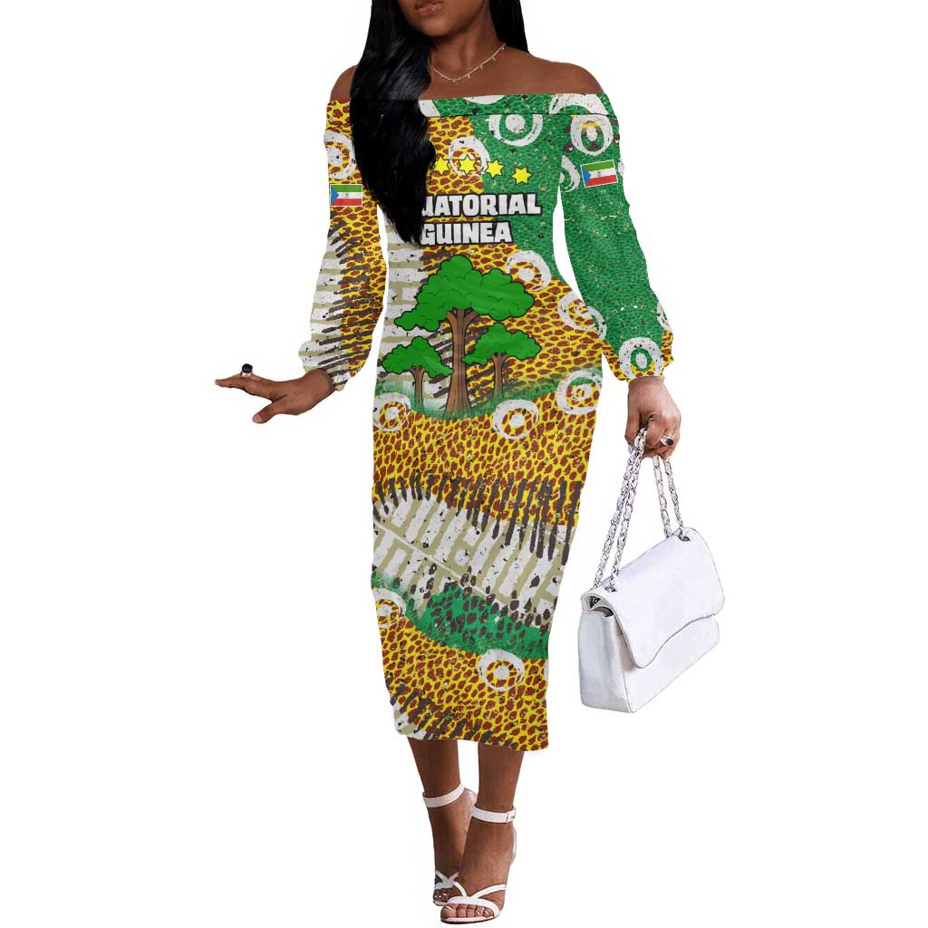 Equatorial Guinea Baobab Tree Off The Shoulder Long Sleeve Dress - Tribal Patterns and Heritage Quote