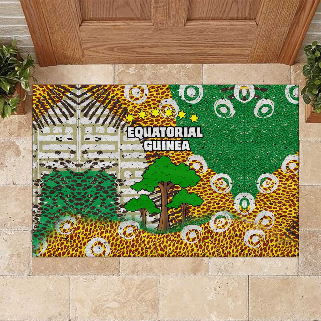 Equatorial Guinea Baobab Tree Rubber Doormat - Tribal Patterns and Heritage Quote