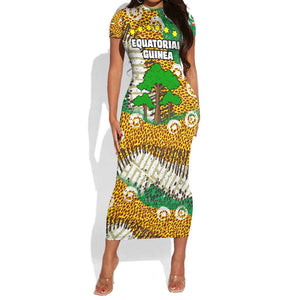 Equatorial Guinea Baobab Tree Short Sleeve Bodycon Dress - Tribal Patterns and Heritage Quote