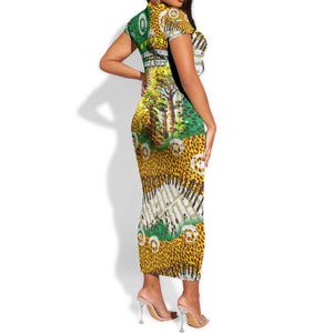 Equatorial Guinea Baobab Tree Short Sleeve Bodycon Dress - Tribal Patterns and Heritage Quote