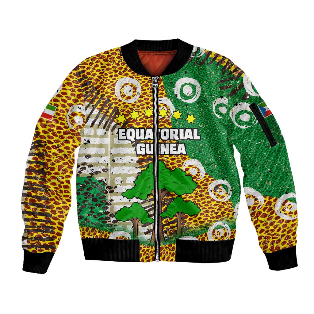 Equatorial Guinea Baobab Tree Sleeve Zip Bomber Jacket - Tribal Patterns and Heritage Quote