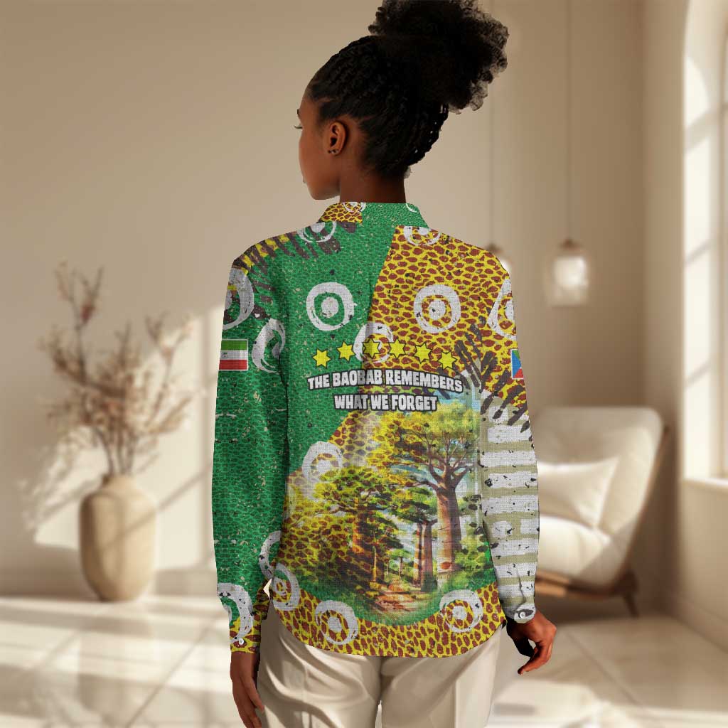 Equatorial Guinea Baobab Tree Women Casual Shirt - Tribal Patterns and Heritage Quote