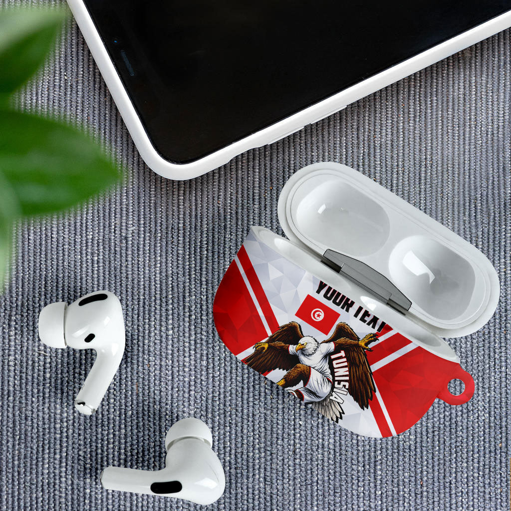 Personalized Tunisia Soccer AirPods Case Tunisia Flag Eagle Football Mascot
