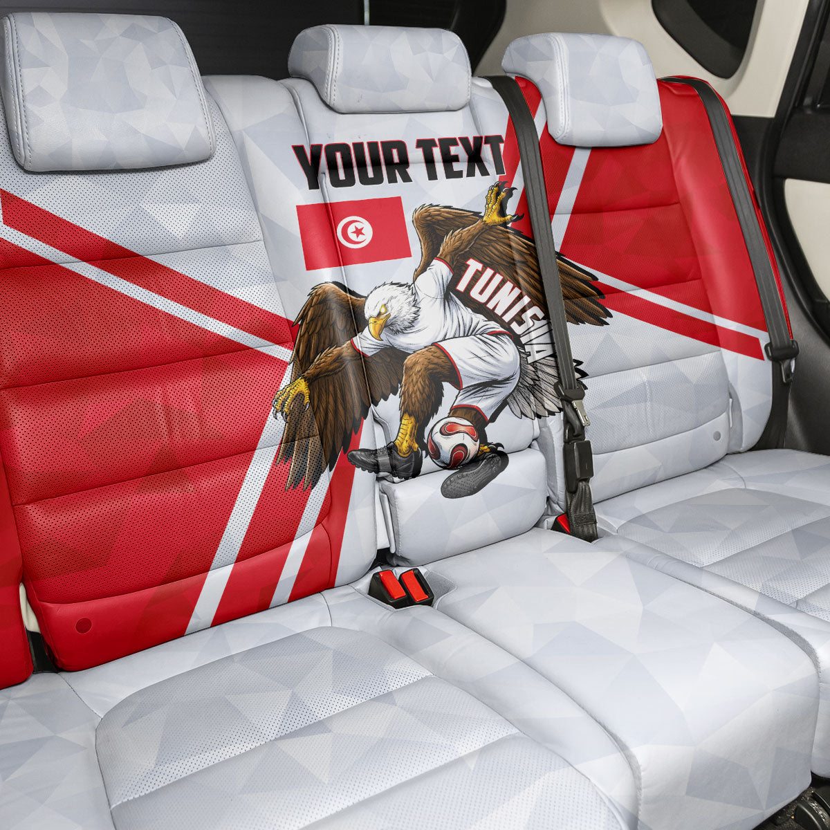 Personalized Tunisia Soccer Back Car Seat Cover Tunisia Flag Eagle Football Mascot