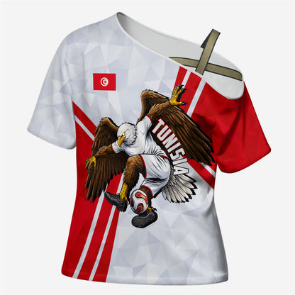 Personalized Tunisia Soccer Cross Shoulder Shirt Tunisia Flag Eagle Football Mascot