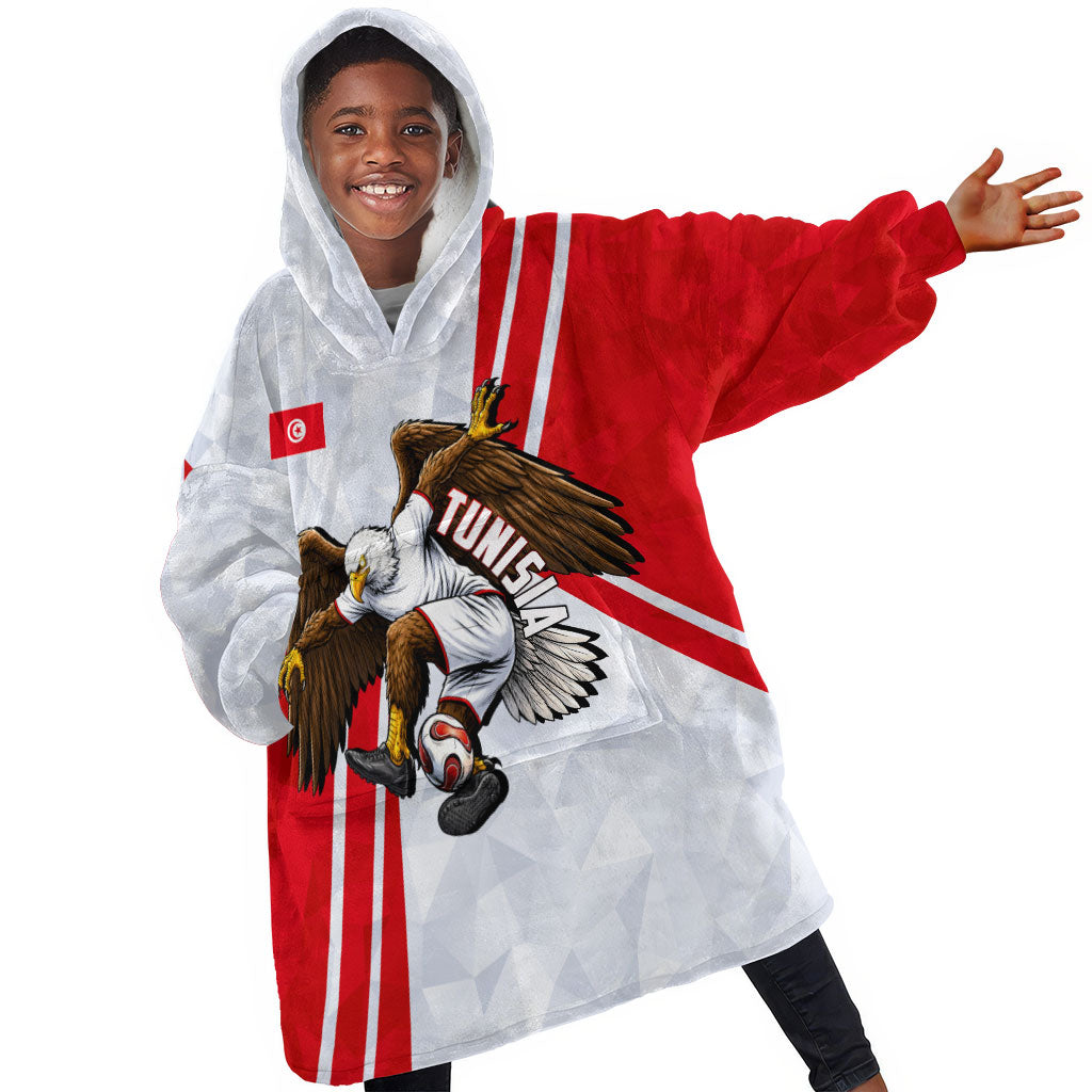 Personalized Tunisia Soccer Kid Wearable Blanket Hoodie Tunisia Flag Eagle Football Mascot