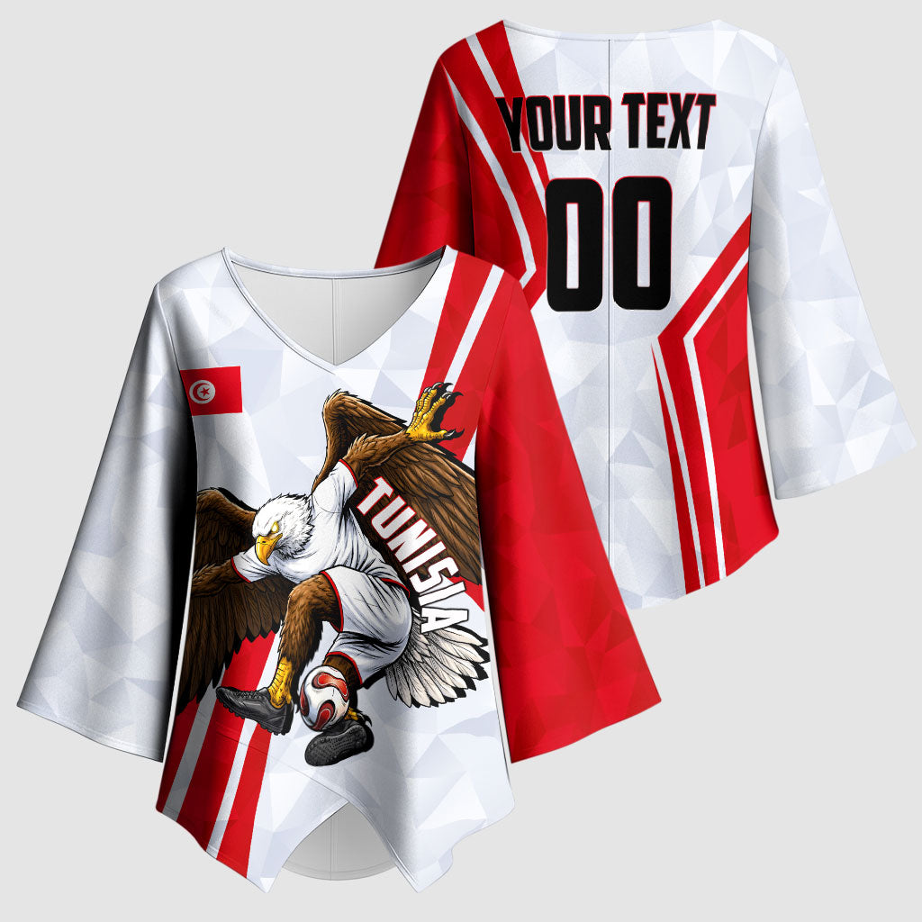 Personalized Tunisia Soccer Kimono Sleeve Blouse Tunisia Flag Eagle Football Mascot