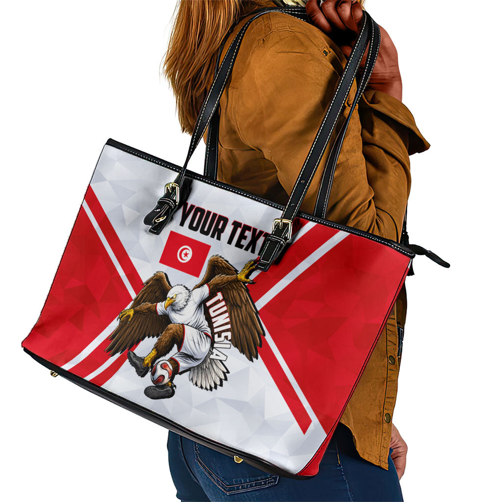 Personalized Tunisia Soccer Leather Tote Bag Tunisia Flag Eagle Football Mascot
