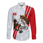 Personalized Tunisia Soccer Long Sleeve Button Shirt Tunisia Flag Eagle Football Mascot