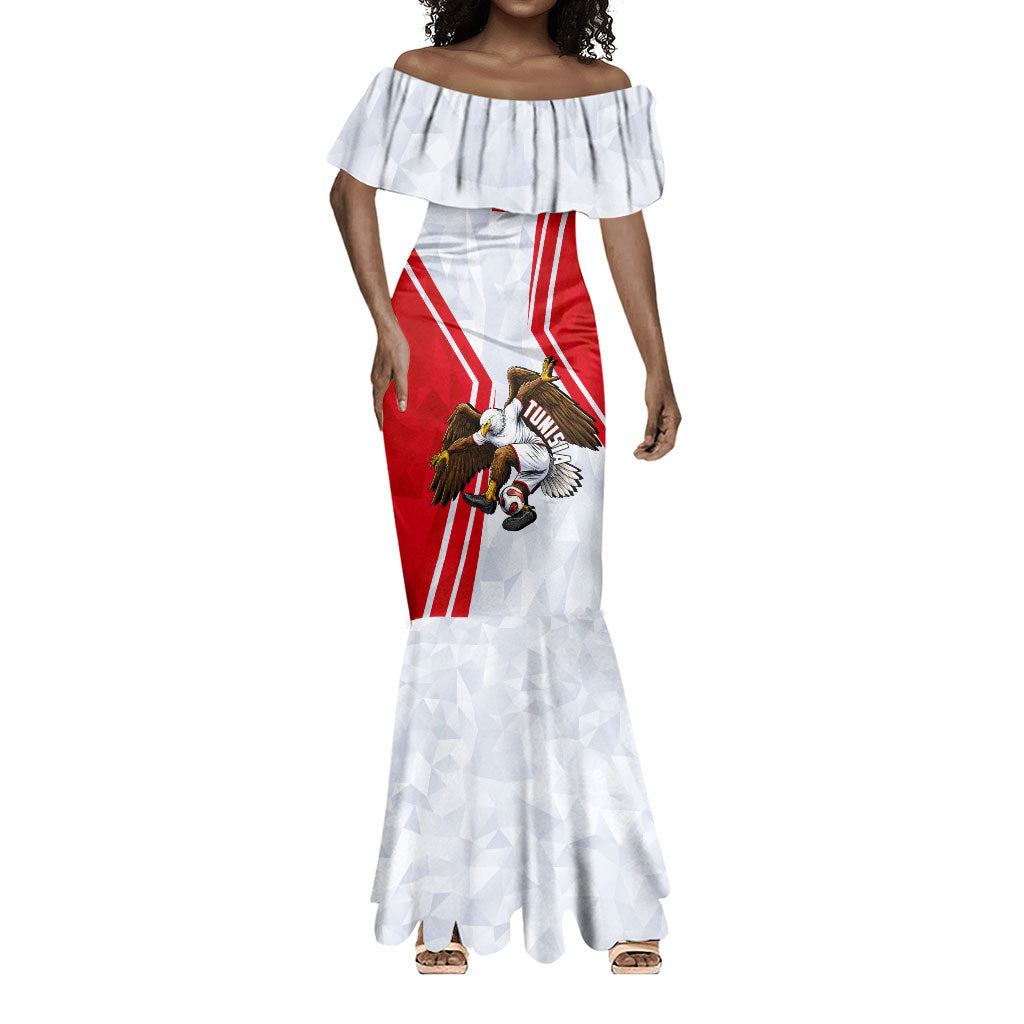 Personalized Tunisia Soccer Mermaid Dress Tunisia Flag Eagle Football Mascot
