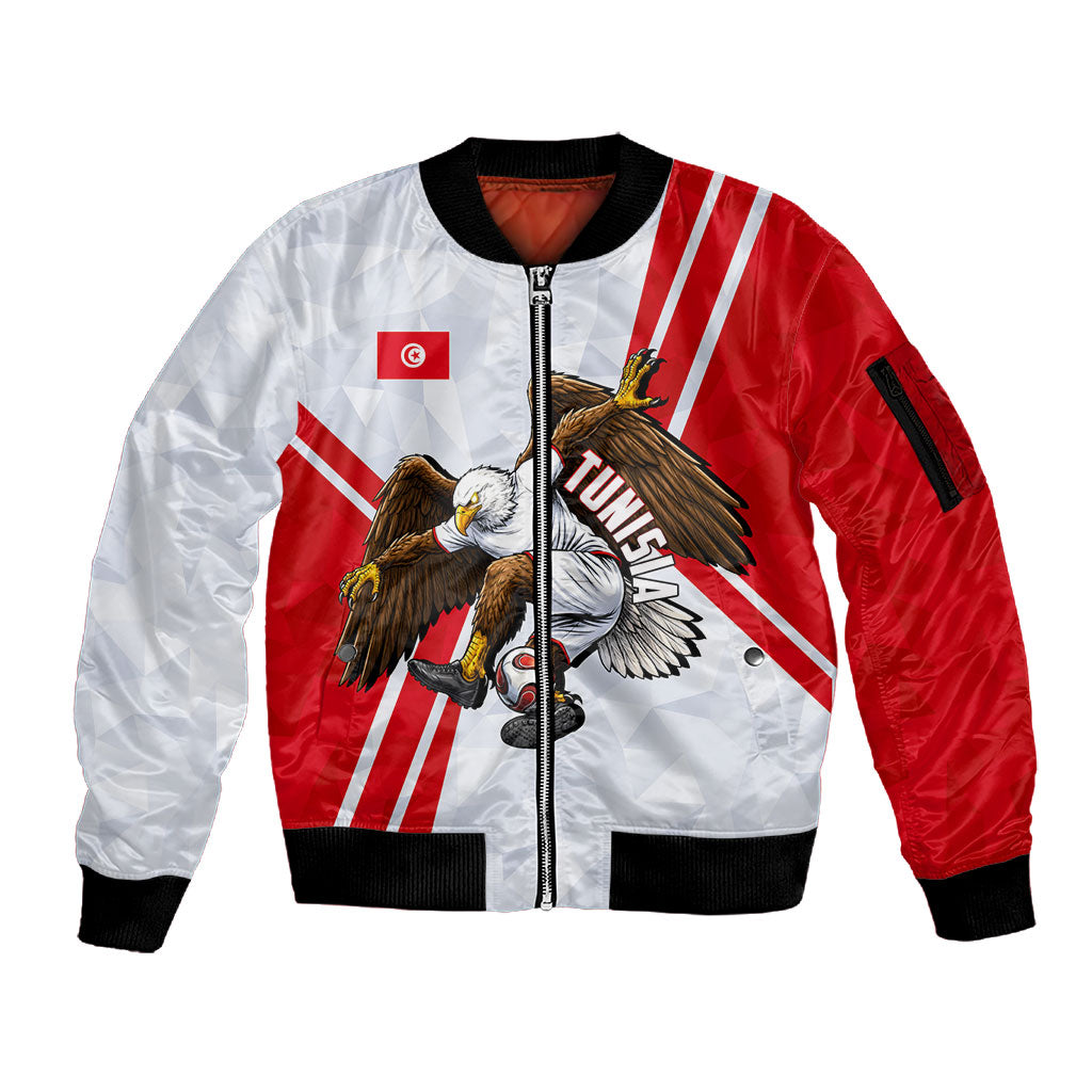 Personalized Tunisia Soccer Sleeve Zip Bomber Jacket Tunisia Flag Eagle Football Mascot