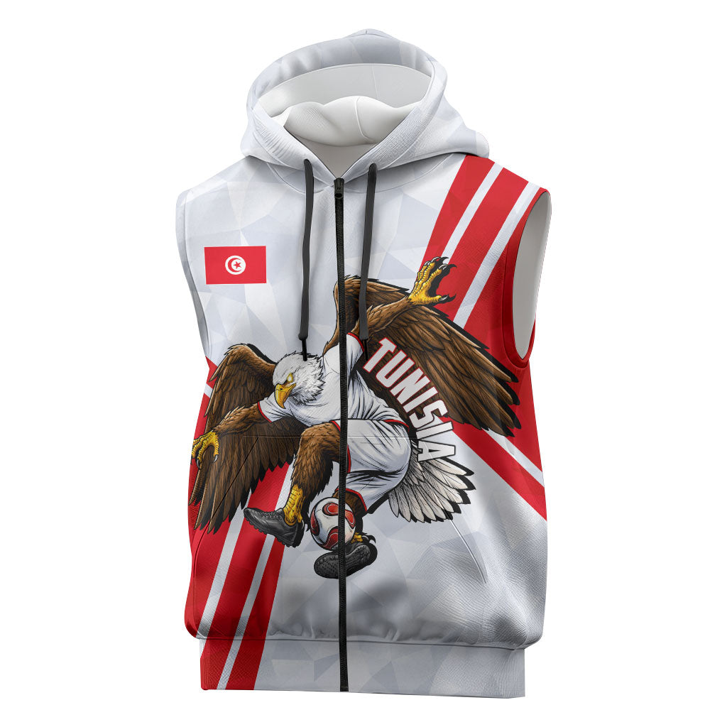 Personalized Tunisia Soccer Sleeveless Zip Hoodie Tunisia Flag Eagle Football Mascot
