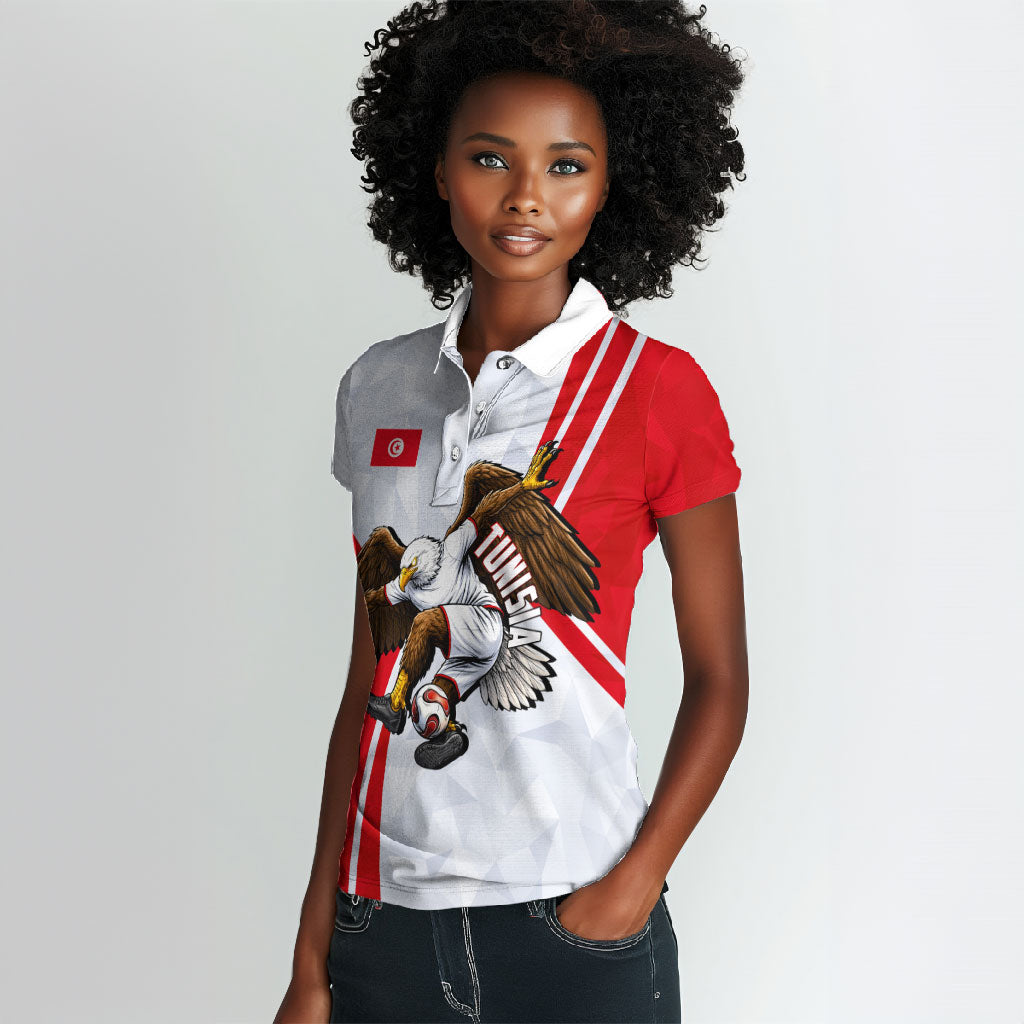 Personalized Tunisia Soccer Women Polo Shirt Tunisia Flag Eagle Football Mascot