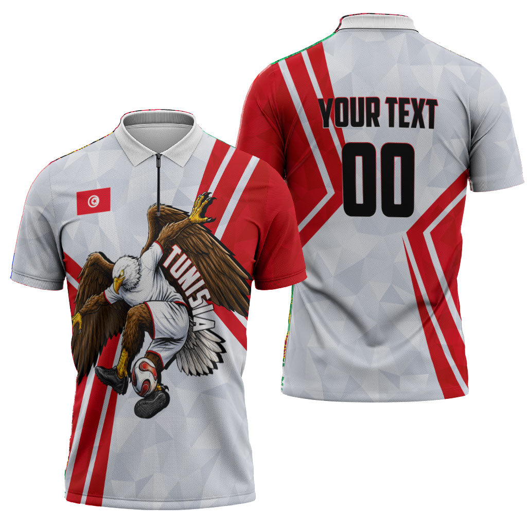 Personalized Tunisia Soccer Zipper Polo Shirt Tunisia Flag Eagle Football Mascot