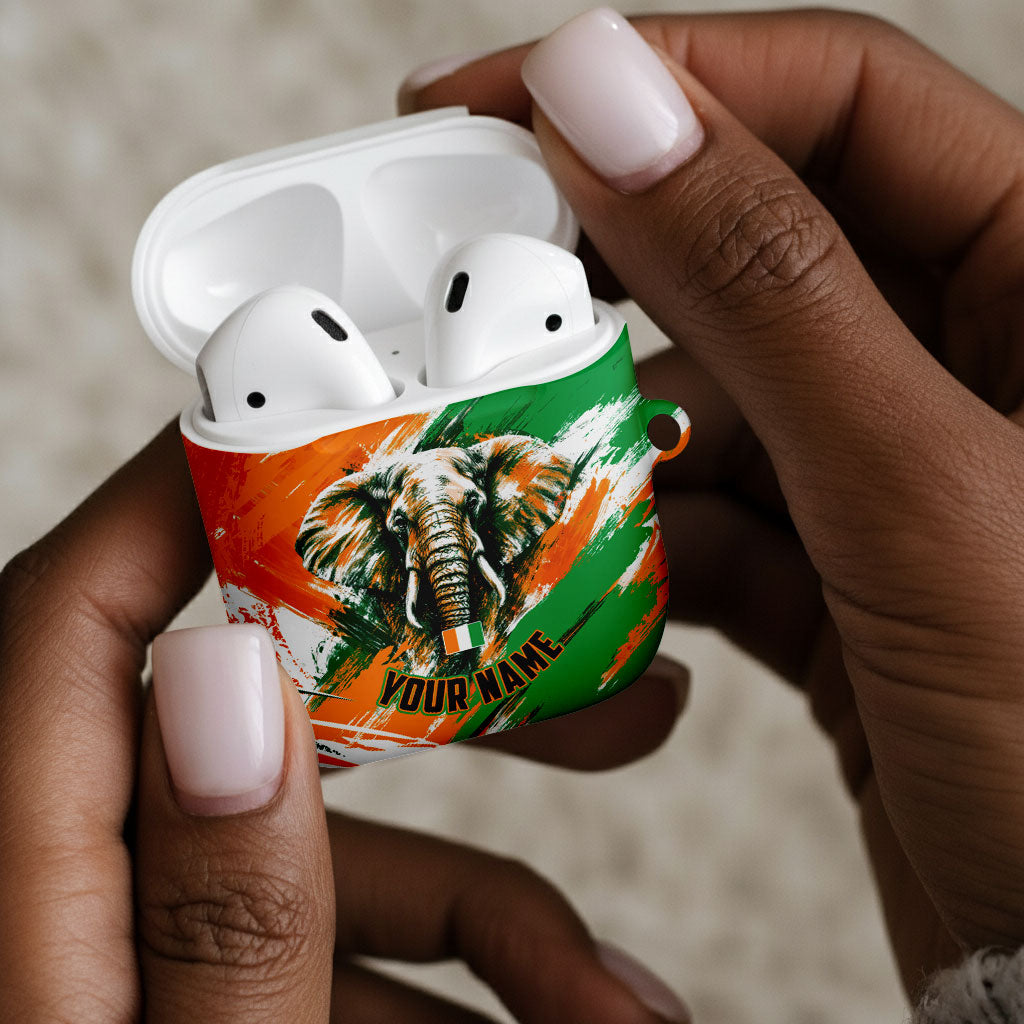 Personalized Ivory Coast Football AirPods Case Elephant Football Splatter Art
