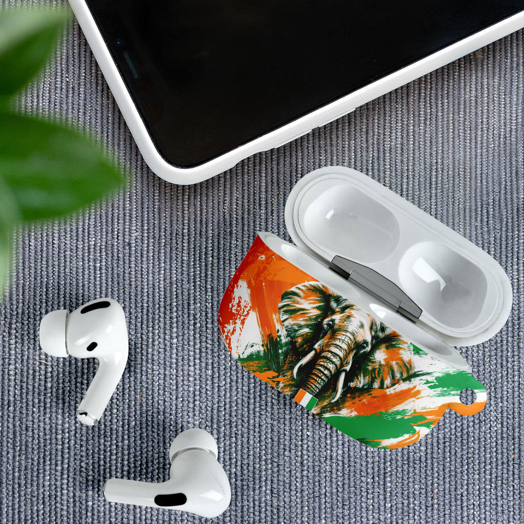 Personalized Ivory Coast Football AirPods Case Elephant Football Splatter Art