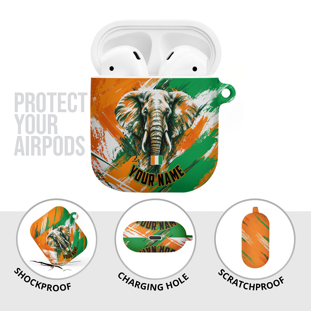 Personalized Ivory Coast Football AirPods Case Elephant Football Splatter Art