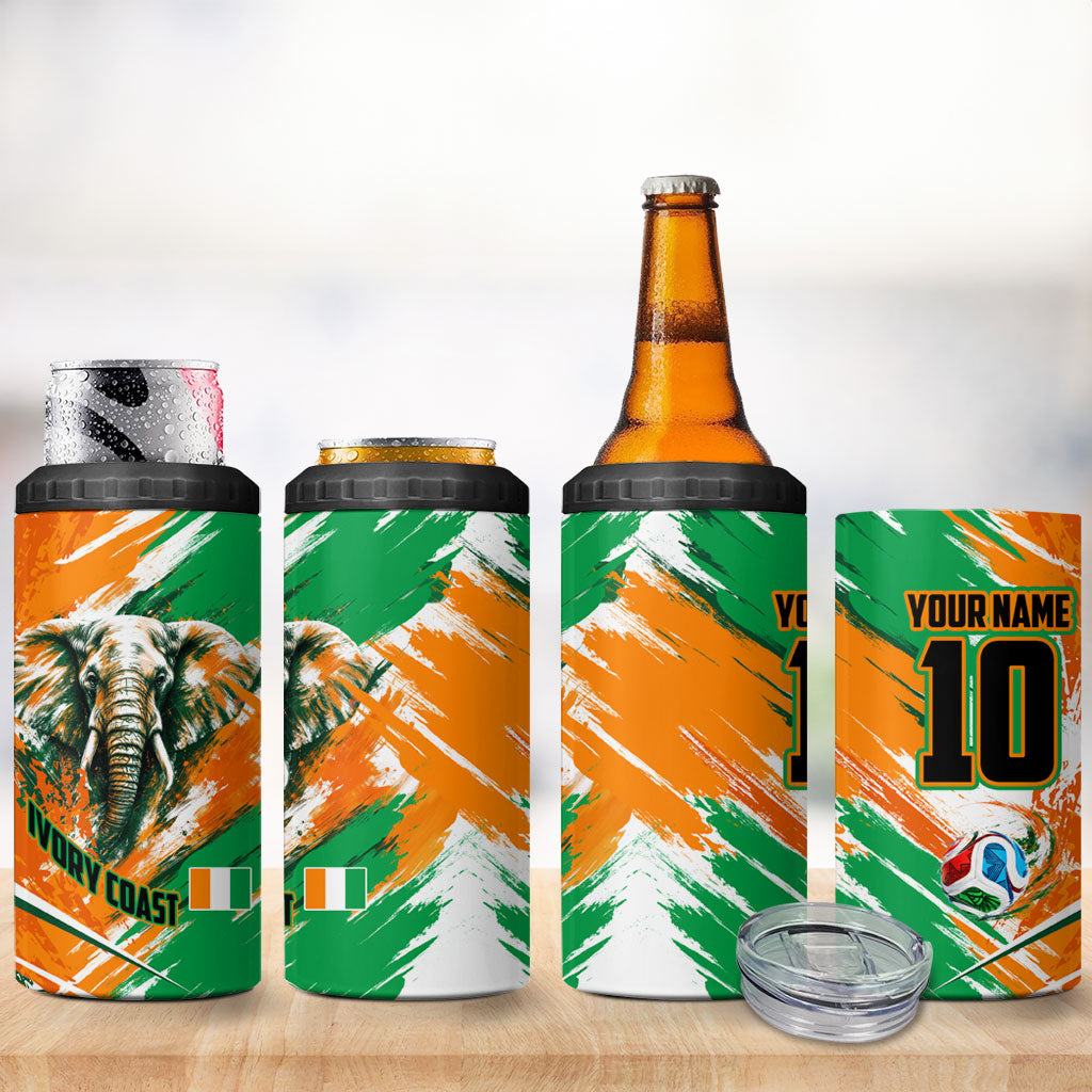 Personalized Ivory Coast Football 4 in 1 Can Cooler Tumbler Elephant Football Splatter Art