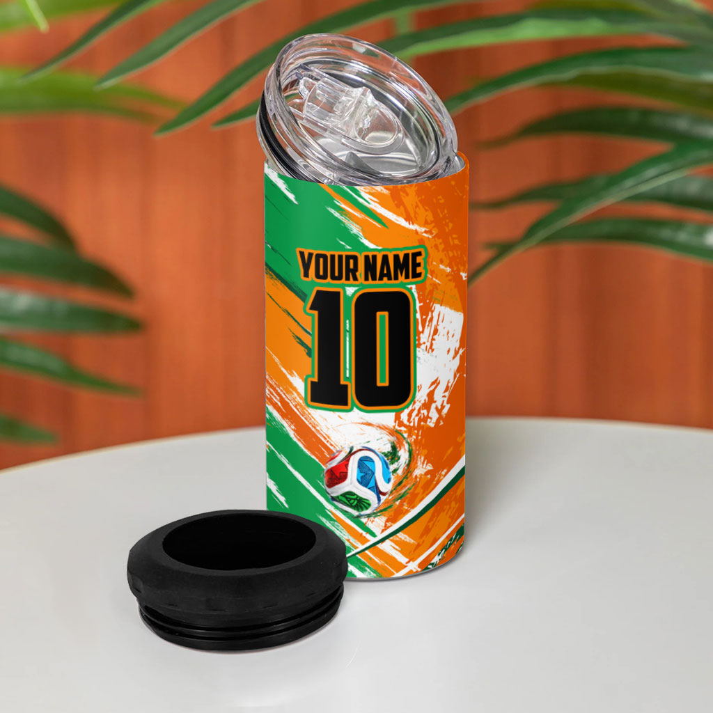 Personalized Ivory Coast Football 4 in 1 Can Cooler Tumbler Elephant Football Splatter Art