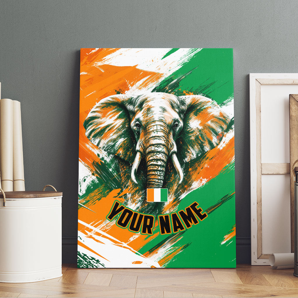 Personalized Ivory Coast Football Canvas Wall Art Elephant Football Splatter Art