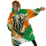 Personalized Ivory Coast Football Kid Wearable Blanket Hoodie Elephant Football Splatter Art
