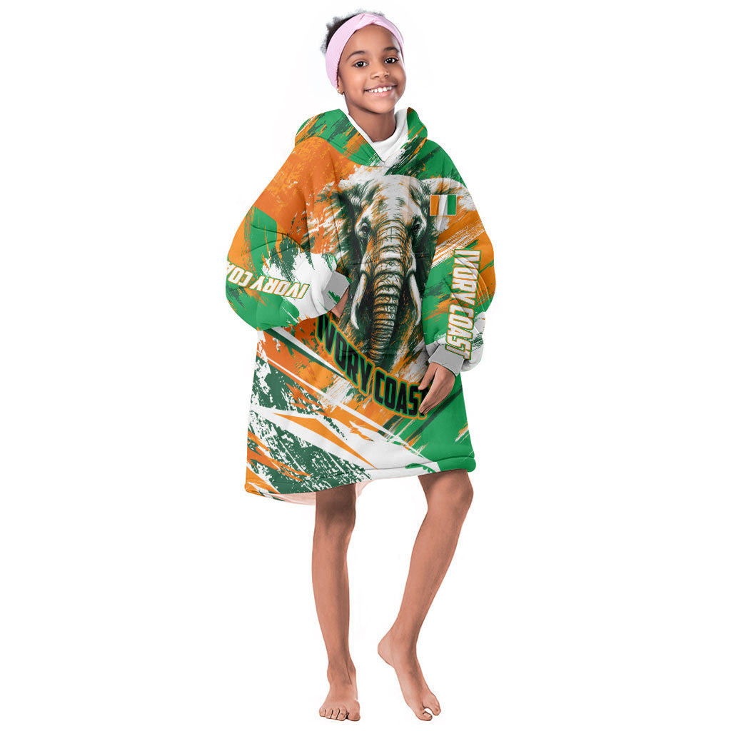 Personalized Ivory Coast Football Kid Wearable Blanket Hoodie Elephant Football Splatter Art
