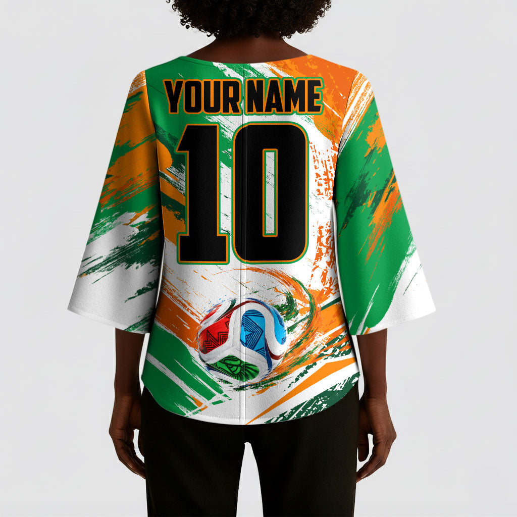 Personalized Ivory Coast Football Kimono Sleeve Blouse Elephant Football Splatter Art