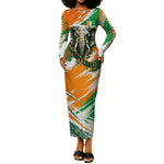 Personalized Ivory Coast Football Long Sleeve Bodycon Dress Elephant Football Splatter Art