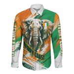 Personalized Ivory Coast Football Long Sleeve Button Shirt Elephant Football Splatter Art